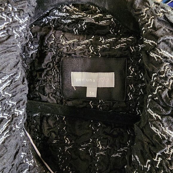 Per Una Womens Size 14 Black Textured Jacket With Ruffled Collar & Button Detail - Picture 6 of 6
